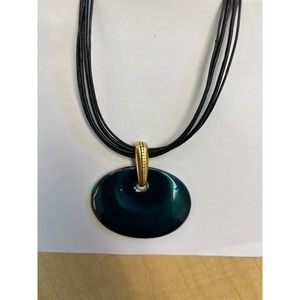 Chico's Green Enamel Pendant‎ Black Cord Necklace